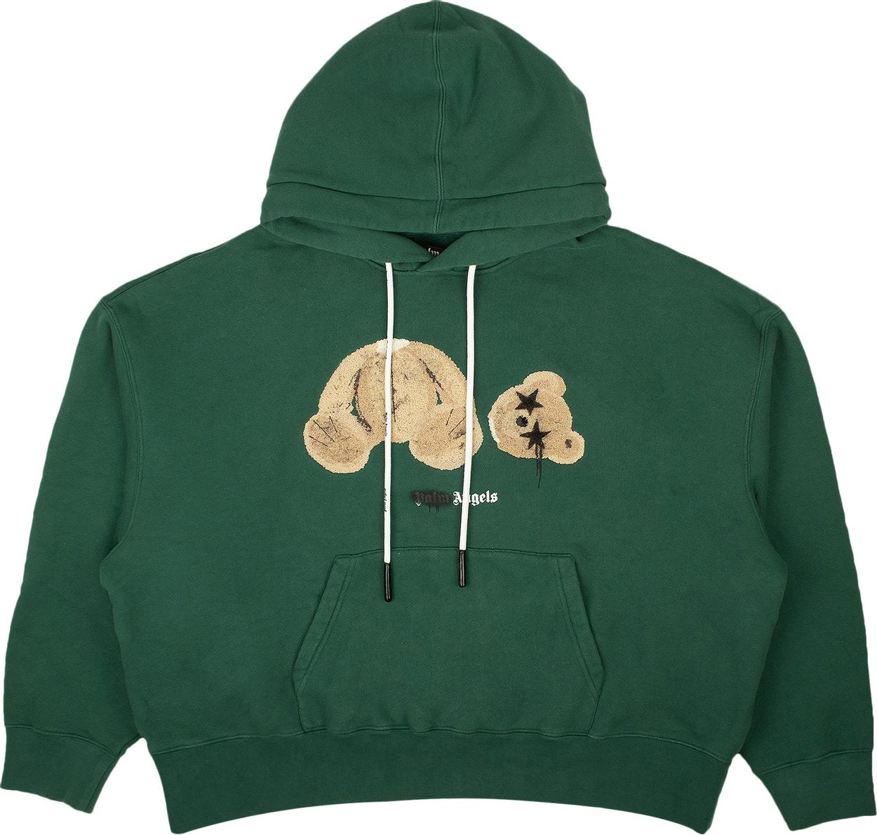 Palm Angels Bear Print Sprayed Logo Hoodie Green/Brown