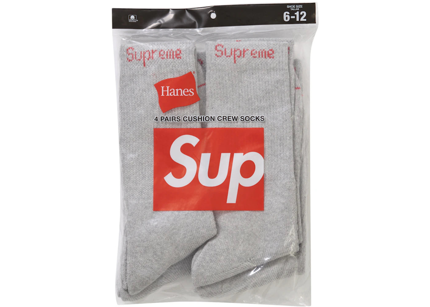 Supreme Hanes Crew Socks (4 Pack) Heather Grey