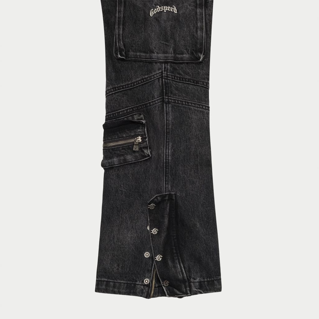 Godspeed Rockstar Flare Cargo Denim (Black Wash)