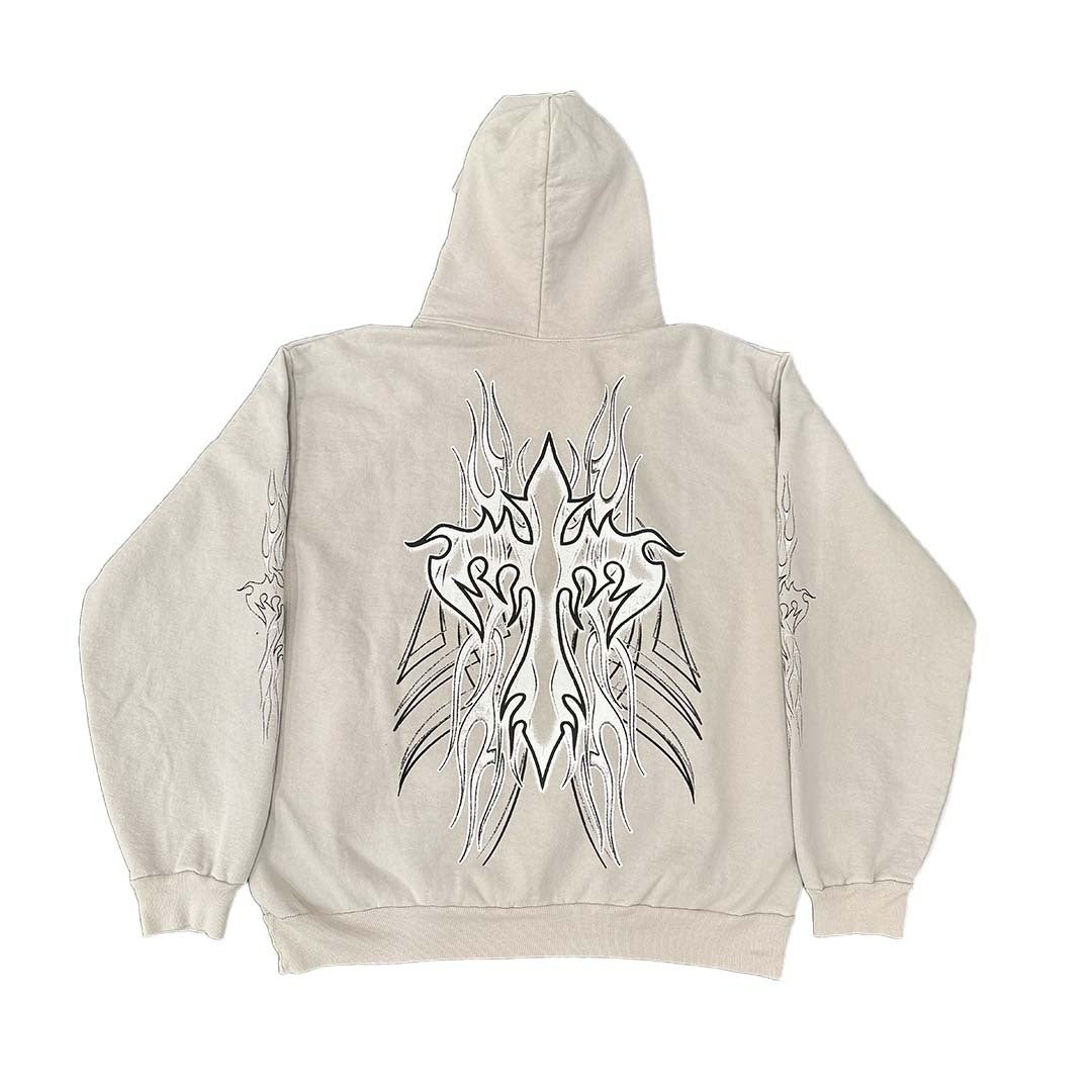 Revenge Flaming Cross Hoodie Cement